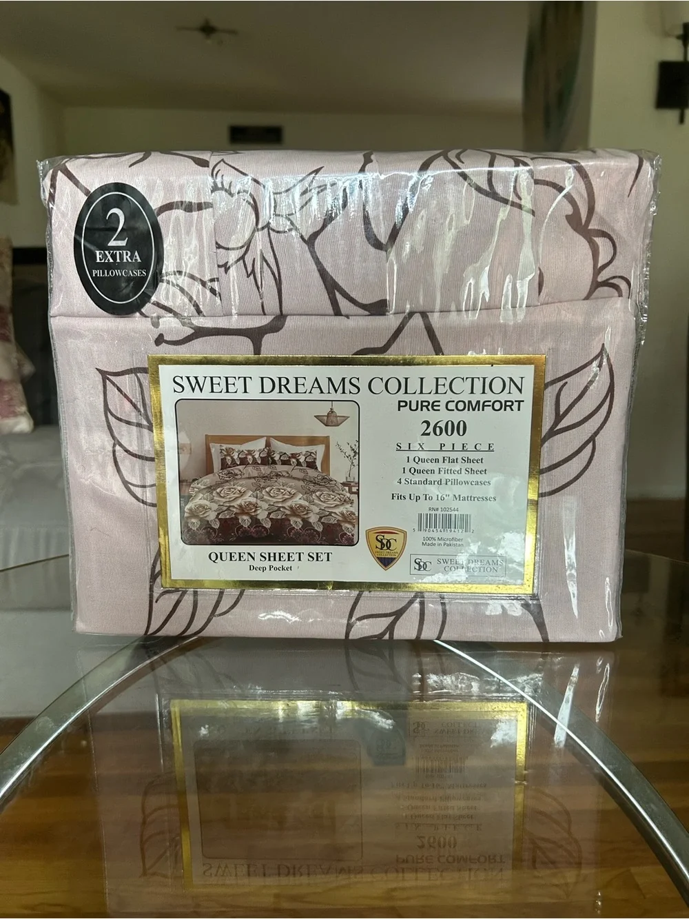 Sweet Dreams Queen Sheet Set in Light Pink with Floral Outline
